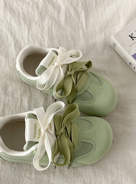 喜叔小众复古绿色德训鞋女2025新款夏季薄款透气板鞋芭蕾风小白鞋
