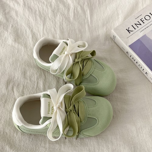 复古绿色泡芙德训鞋轻便软底板鞋