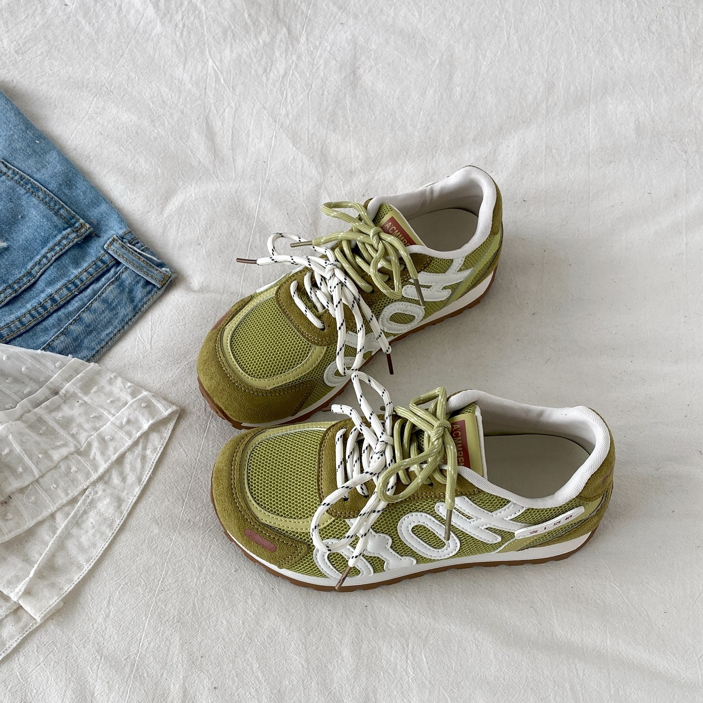 喜叔牛油果绿阿甘鞋女2026春季新款厚底网面运动鞋复古休闲德训鞋,女鞋,德训鞋,淘宝优惠券,粉丝福利购,淘宝优惠卷