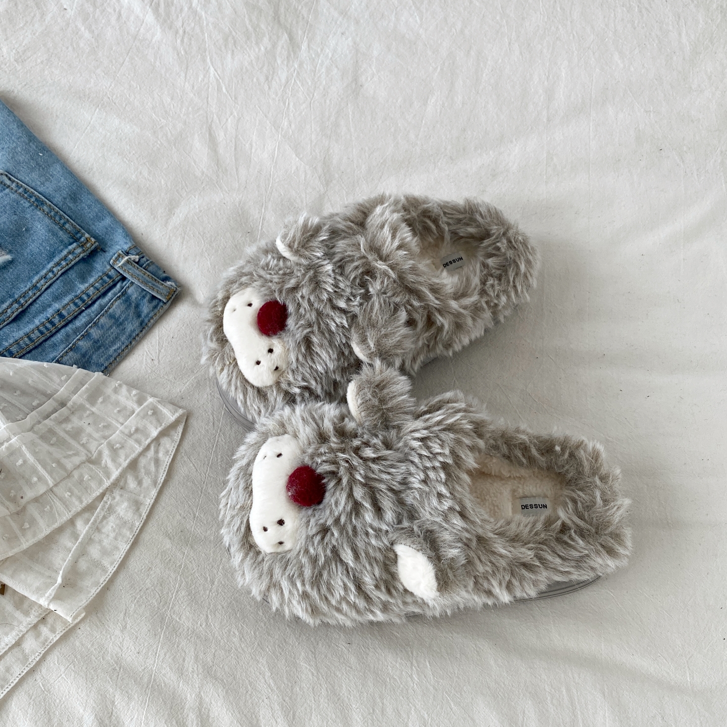 卡通猫咪包头棉拖鞋厚底毛毛拖鞋