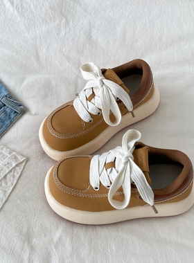 喜叔黄色厚底面包鞋女2026春季新款丑萌大头袋鼠鞋休闲运动板鞋潮