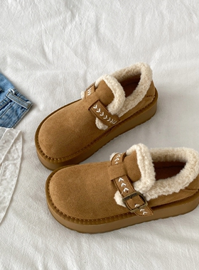 喜叔复古厚底全包加绒勃肯棉鞋女款冬季保暖加厚雪地靴博肯毛毛鞋