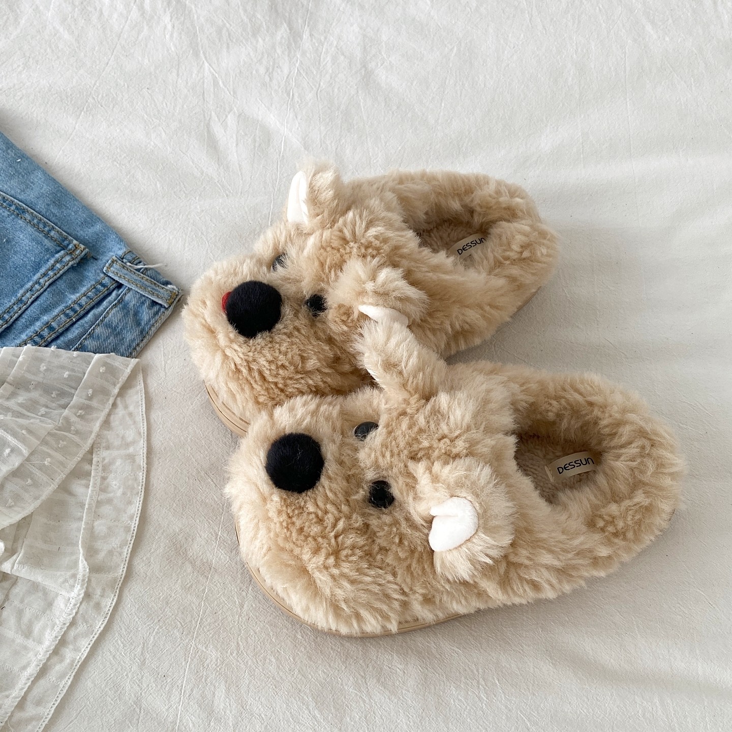 喜叔卡通小狗毛毛拖鞋女2025新款冬季室内保暖加绒防滑棉拖鞋外穿,女鞋,毛毛鞋,淘宝优惠券,粉丝福利购,淘宝优惠卷