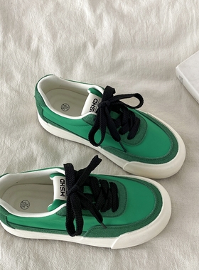 喜叔 小众复古绿色帆布鞋女2025新款春夏厚底透气板鞋爆款德训鞋