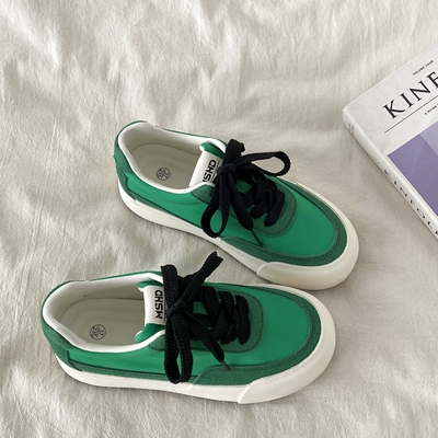 春季爆款绿色帆布鞋厚底德训板鞋