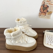 加绒加厚棉靴保暖皮毛一体面包棉鞋 喜叔防水厚底雪地靴女款 冬季 子