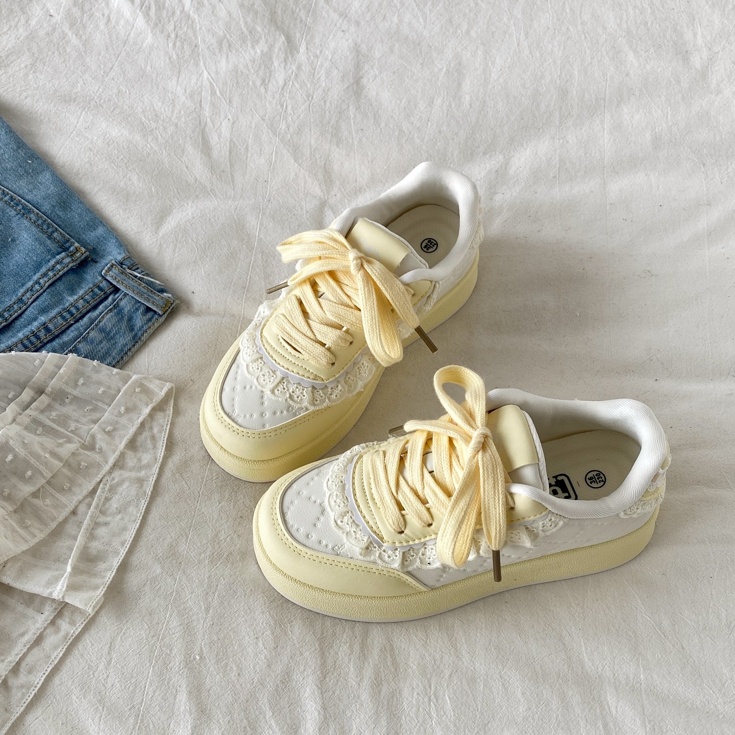 喜叔 黄色板鞋女2026春季新款厚底小白鞋chic百搭运动休闲面包鞋,女鞋,休闲板鞋,淘宝优惠券,粉丝福利购,淘宝优惠卷