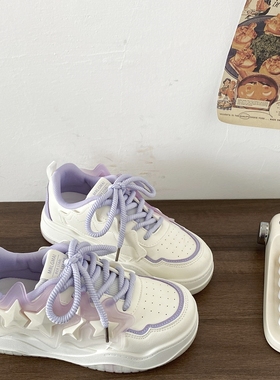 喜叔 小众设计感紫色星星板鞋女款厚底百搭小白鞋学生休闲运动鞋