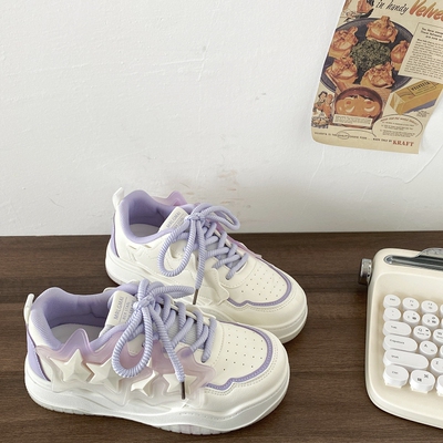 小众渐变紫色星星鞋厚底面包板鞋