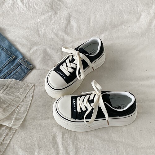 复古黑色厚底面包鞋设计感板鞋子