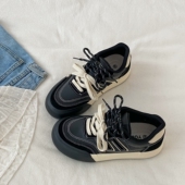 ins潮小黑鞋 喜叔 秋季 复古休闲运动鞋 黑色厚底德训板鞋 女2025新款