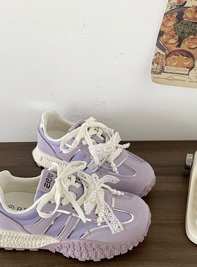 喜叔 小众紫色厚底爆米花运动鞋女款ins潮芭蕾德训鞋显脚小老爹鞋