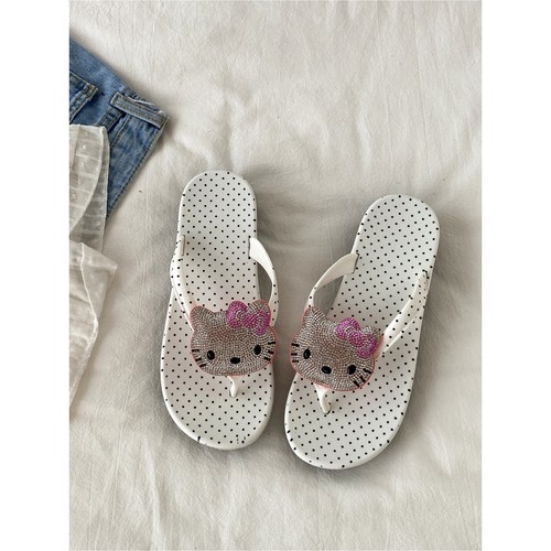 波点闪闪KT猫人字拖厚底夹脚拖鞋