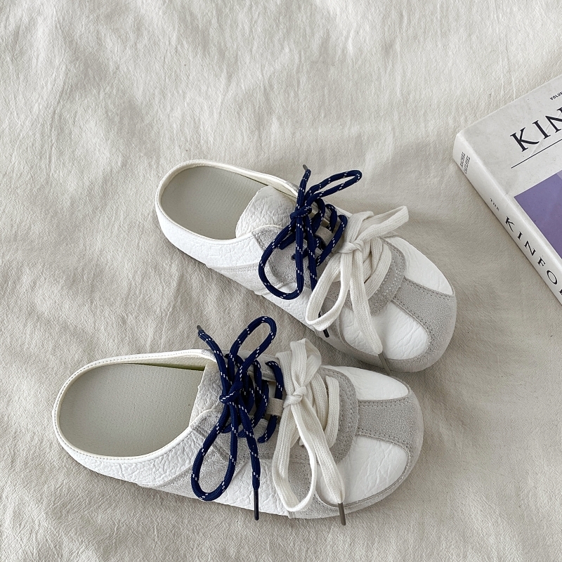 夏季爆款平底内增高半拖鞋小白鞋