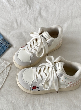 喜叔 可爱KT猫高帮加绒小白鞋女款冬季保暖二棉女鞋厚底休闲板鞋