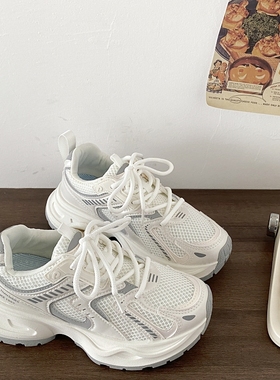 喜叔 白色厚底显脚小老爹鞋女款2024秋季新款轻便增高休闲运动鞋