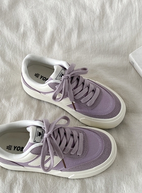 喜叔 爆款紫色帆布鞋女2025新款春夏透气小白鞋学生厚底休闲板鞋