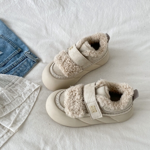 喜叔冬季保暖羊羔毛棉鞋女2025新款加绒加厚毛毛鞋百搭厚底面包鞋