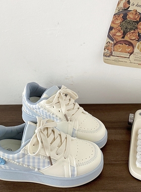 喜叔 小众蓝色板鞋女2025夏季新款chic百搭小白鞋厚底休闲面包鞋