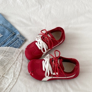 喜叔 秋冬保暖加绒红苹果德训鞋女款ins潮休闲运动二棉女鞋板鞋子