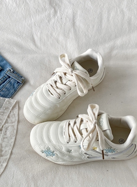 喜叔小众碎花刺绣德训鞋女2025新款秋冬百搭小白鞋复古休闲运动鞋