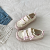 板鞋 喜叔甜美粉色蝴蝶结厚底帆布鞋 魔术贴小白鞋 新款 子 女2026春季