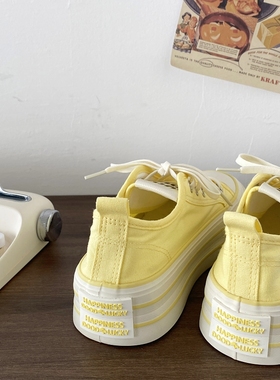 喜叔 多巴胺黄色厚底帆布鞋女鞋子夏季2025新款百搭学生休闲板鞋