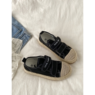 喜叔夏季薄款黑色魔术贴帆布鞋女2025新款百搭透气渔夫板鞋小白鞋