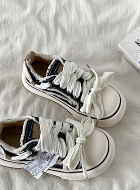 喜叔小众不撞款大头板鞋女2025春季新款厚底帆布鞋复古圆头小白鞋