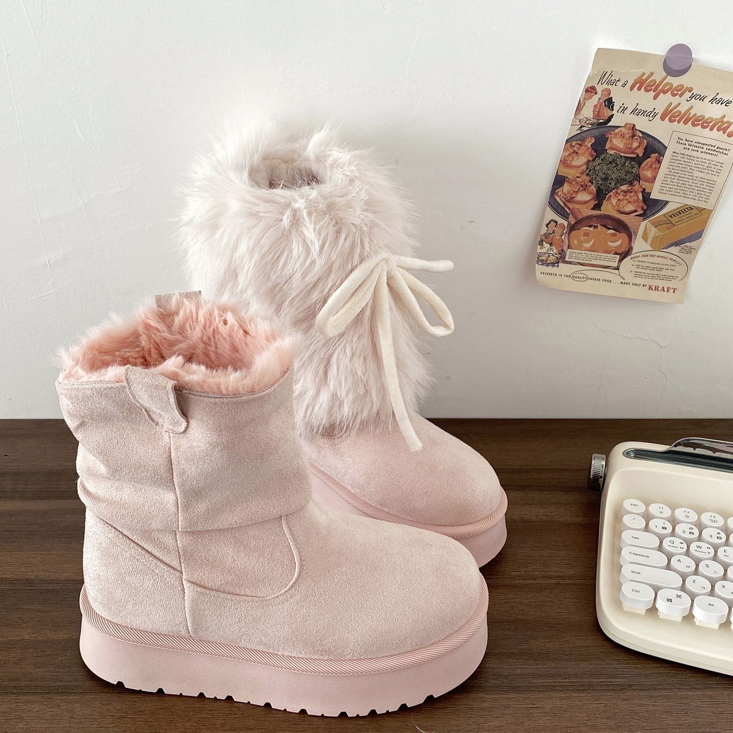 喜叔粉色毛茸茸套筒雪地靴女冬2025新款加绒保暖棉鞋厚底毛毛短靴,女鞋,时尚雪地靴,淘宝优惠券,粉丝福利购,淘宝优惠卷