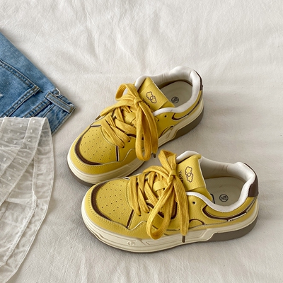 学生百搭黄色板鞋复古港风面包鞋