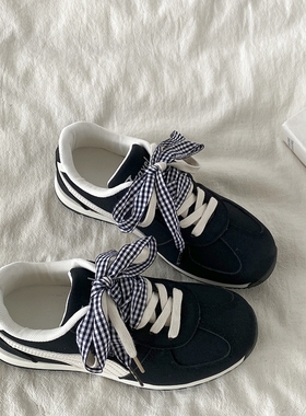 喜叔 小众黑色芭蕾德训鞋女2025春季新款休闲运动鞋平底阿甘板鞋