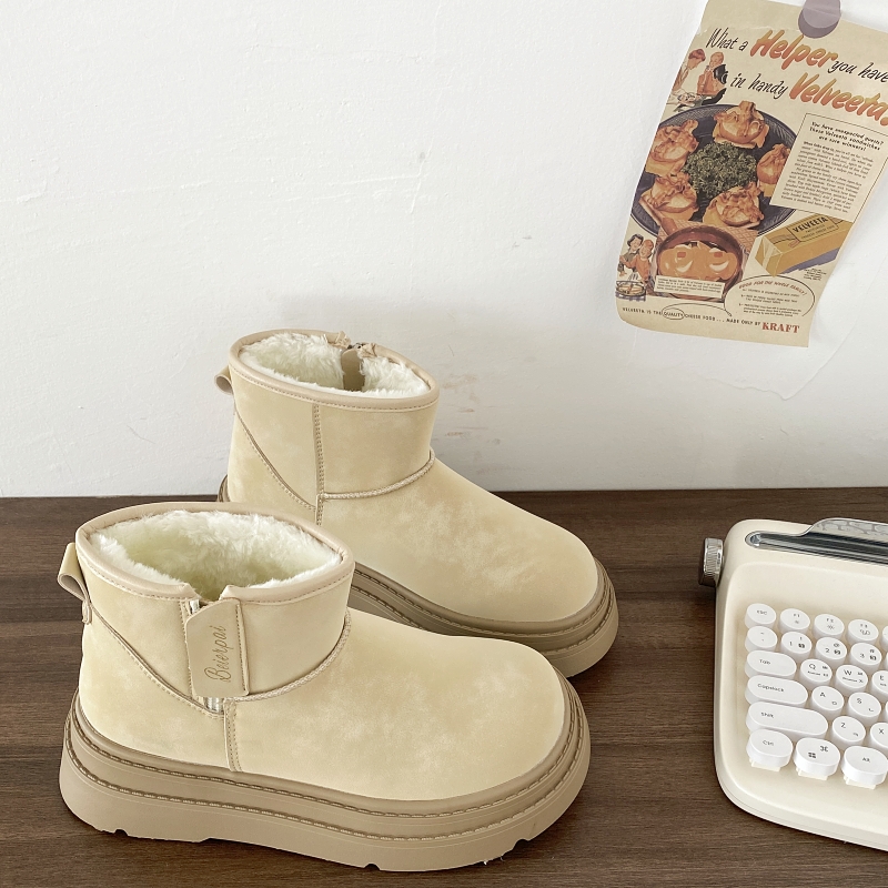 皮面防水厚底雪地靴防滑加绒棉鞋