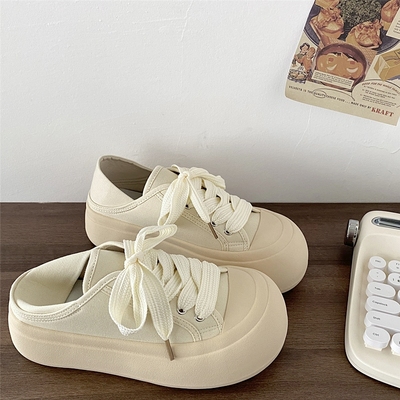 奶fufu两穿帆布鞋一脚蹬可踩半拖