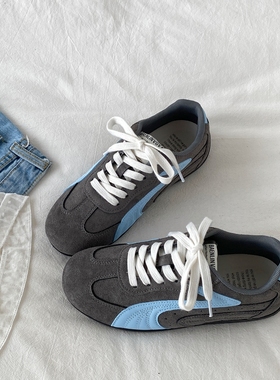 喜叔复古灰蓝色平底德训鞋女款秋季爆款赛车鞋小众休闲运动阿甘鞋