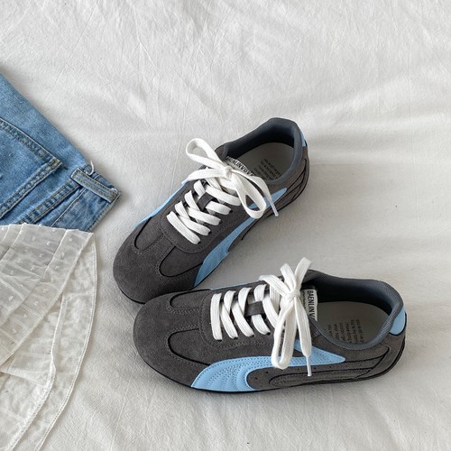 复古灰蓝色薄底赛车鞋阿甘德训鞋