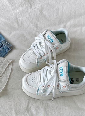 喜叔韩系小众厚底小白鞋女2026新款春季百搭复古面包鞋休闲板鞋子