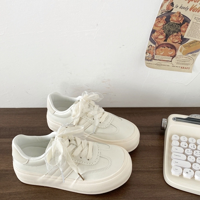 芭蕾风丝带德训鞋厚底百搭小白鞋