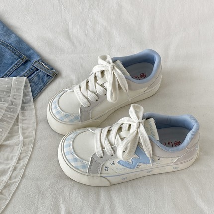 喜叔丑萌小清新厚底板鞋女2025秋季新款百搭圆头小白鞋休闲运动鞋