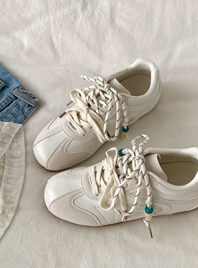 喜叔白色复古厚底内增高德训鞋女款春秋百搭小白鞋休闲运动阿甘鞋