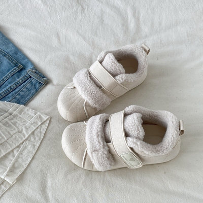 丑萌白色加绒魔术贴板鞋保暖棉鞋