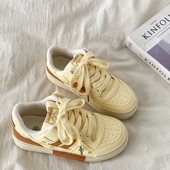 运动休闲面包鞋 喜叔小众涂鸦奶黄色板鞋 女春夏chic百搭厚底德训鞋