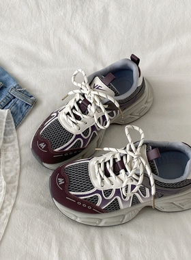 喜叔 紫色小众透气厚底老爹鞋女款显脚小ins潮复古百搭运动休闲鞋