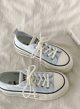 喜叔夏季薄款浅蓝色厚底帆布鞋女2025新款爆款透气板鞋休闲小白鞋