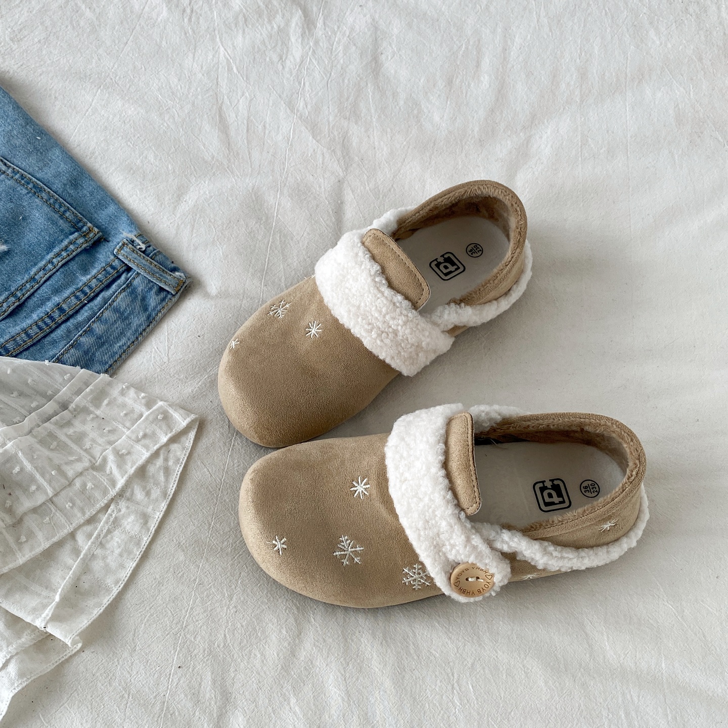 爆款加绒雪花勃肯鞋保暖毛毛棉鞋