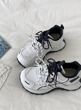 喜叔白色复古厚底老爹鞋女2025新款冬季加绒二棉运动鞋户外登山鞋