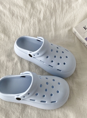 喜叔 爆款蓝色洞洞鞋女款2025新款夏季厚底防滑凉拖鞋休闲沙滩鞋