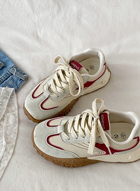 喜叔爆款复古厚底阿甘鞋女2025新款秋季轻便休闲运动鞋百搭德训鞋