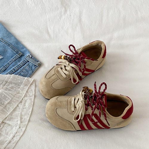 小众拼色复古加绒德训鞋二棉鞋子