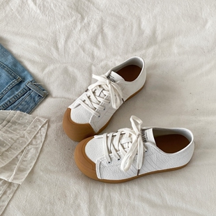 喜叔 复古厚底小白鞋女款ins潮百搭圆头德训鞋小众休闲运动板鞋子